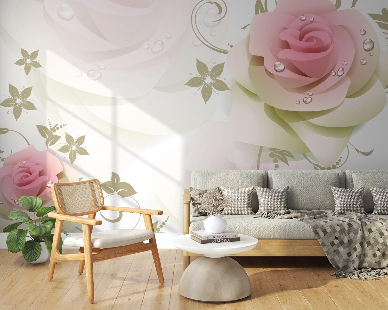 Fototapeta cienkie różowe pąki z perłowymi kropelkami