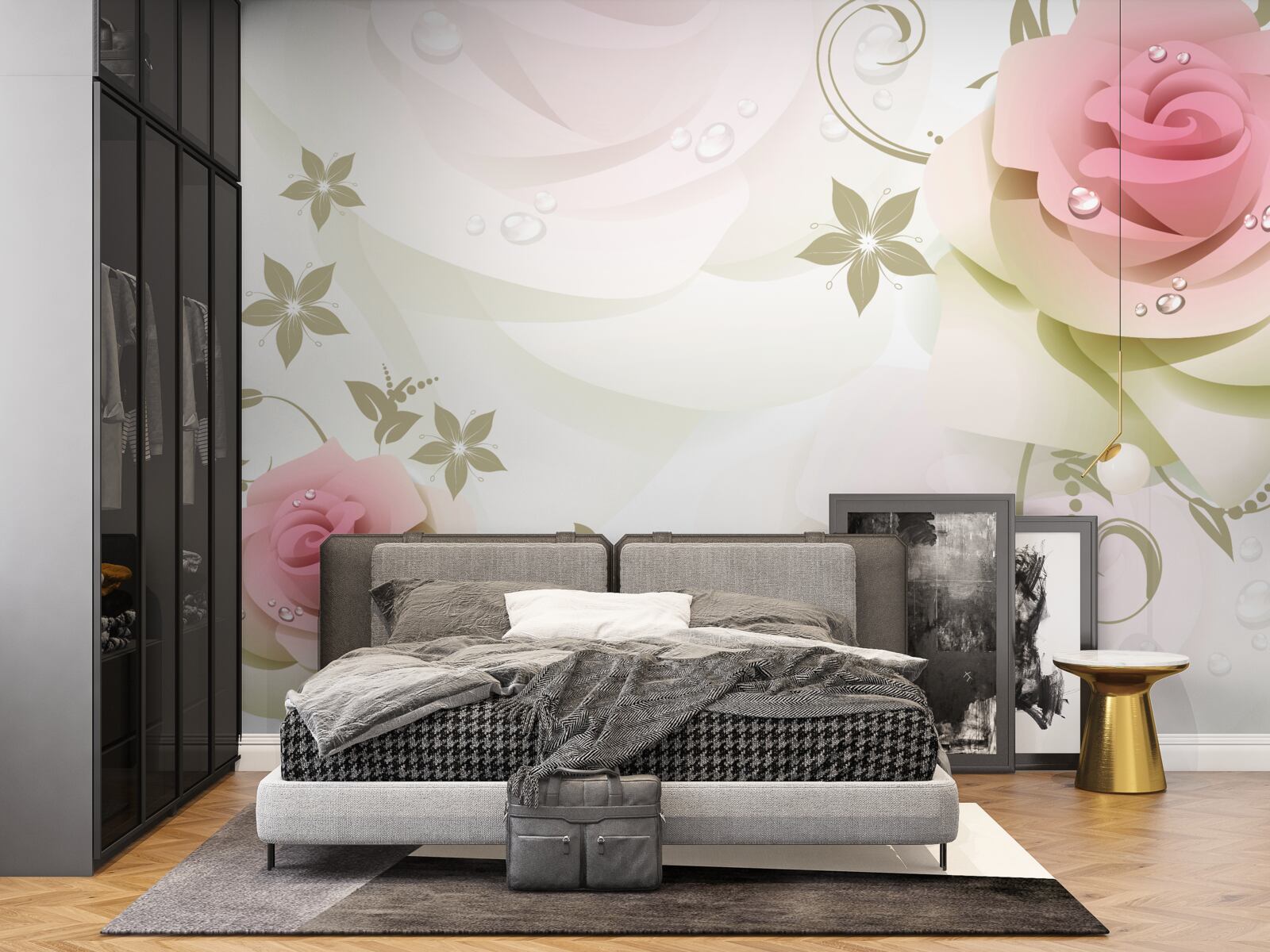 Fototapeta cienkie różowe pąki z perłowymi kropelkami