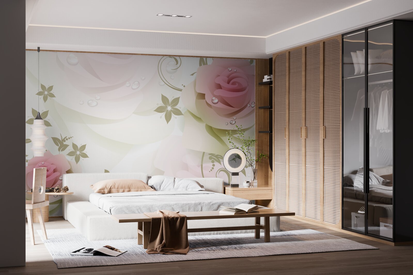 Fototapeta cienkie różowe pąki z perłowymi kropelkami