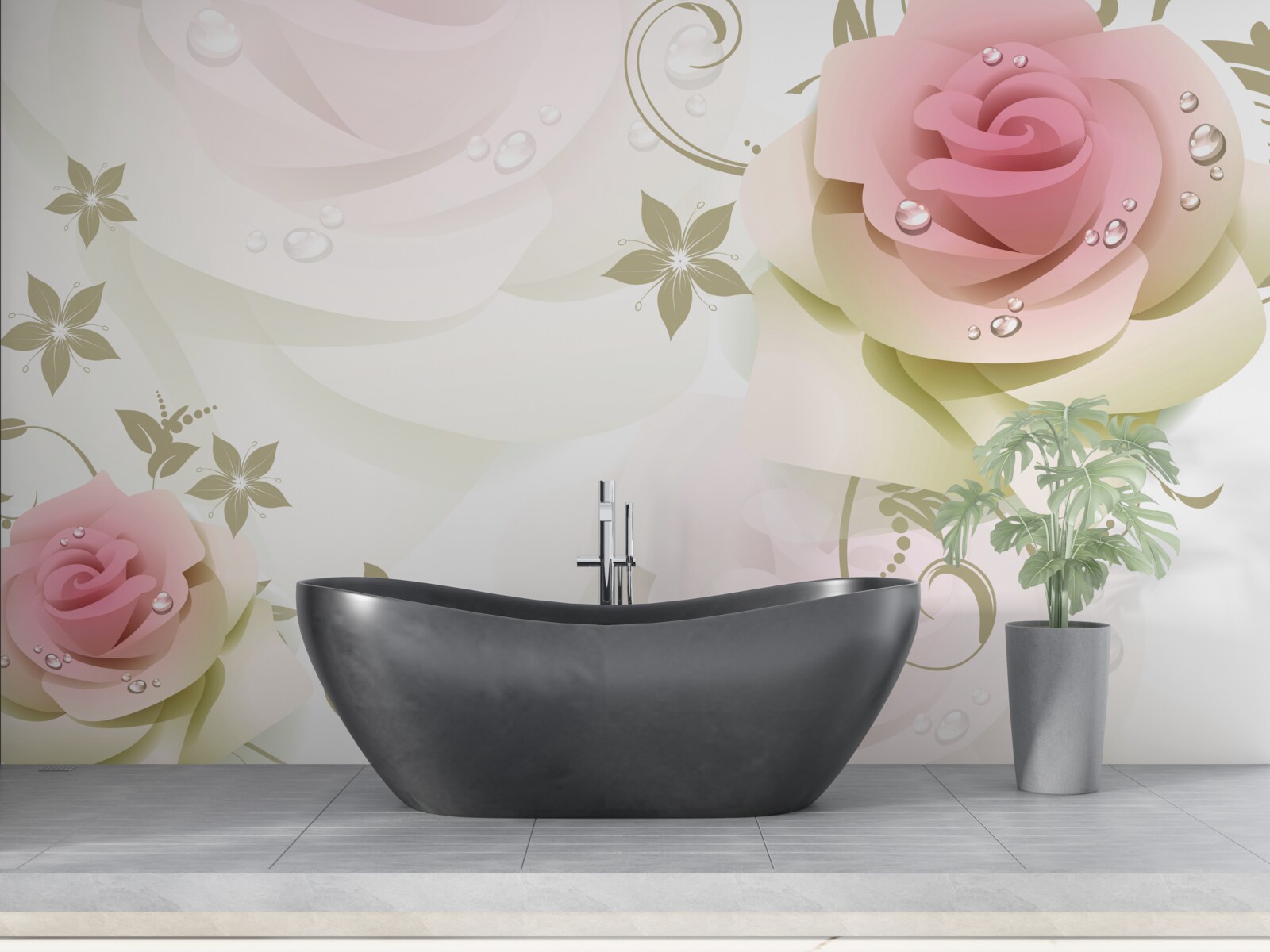 Fototapeta cienkie różowe pąki z perłowymi kropelkami