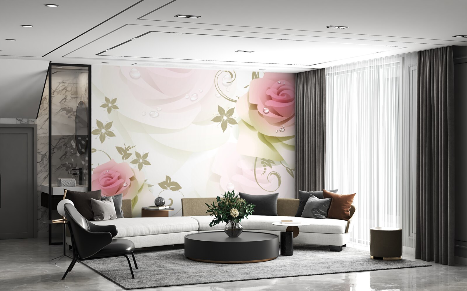 Fototapeta cienkie różowe pąki z perłowymi kropelkami