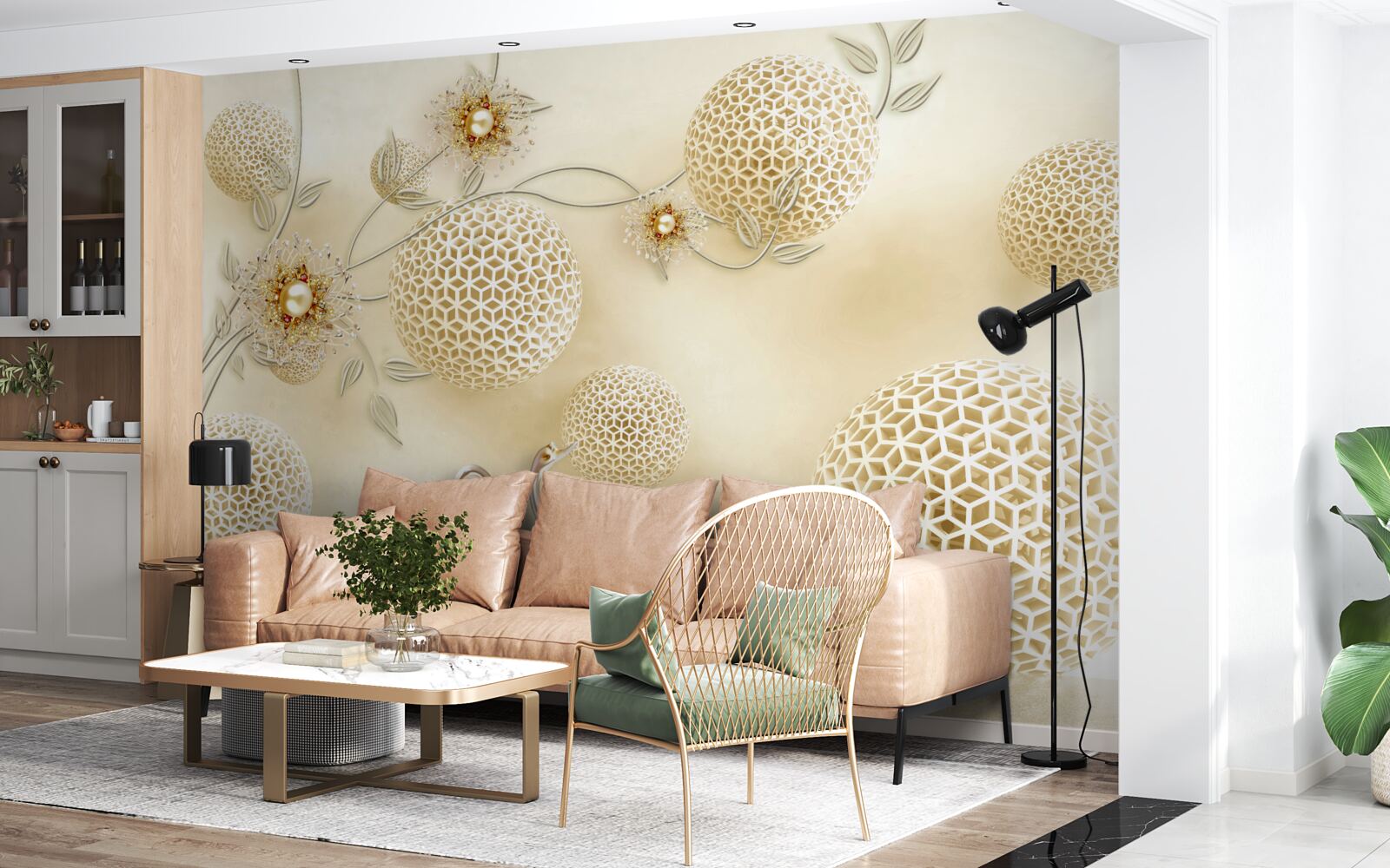 Fototapeta Łabędzie szybujące na niebie i kwiaty przerzedzone jak brąz