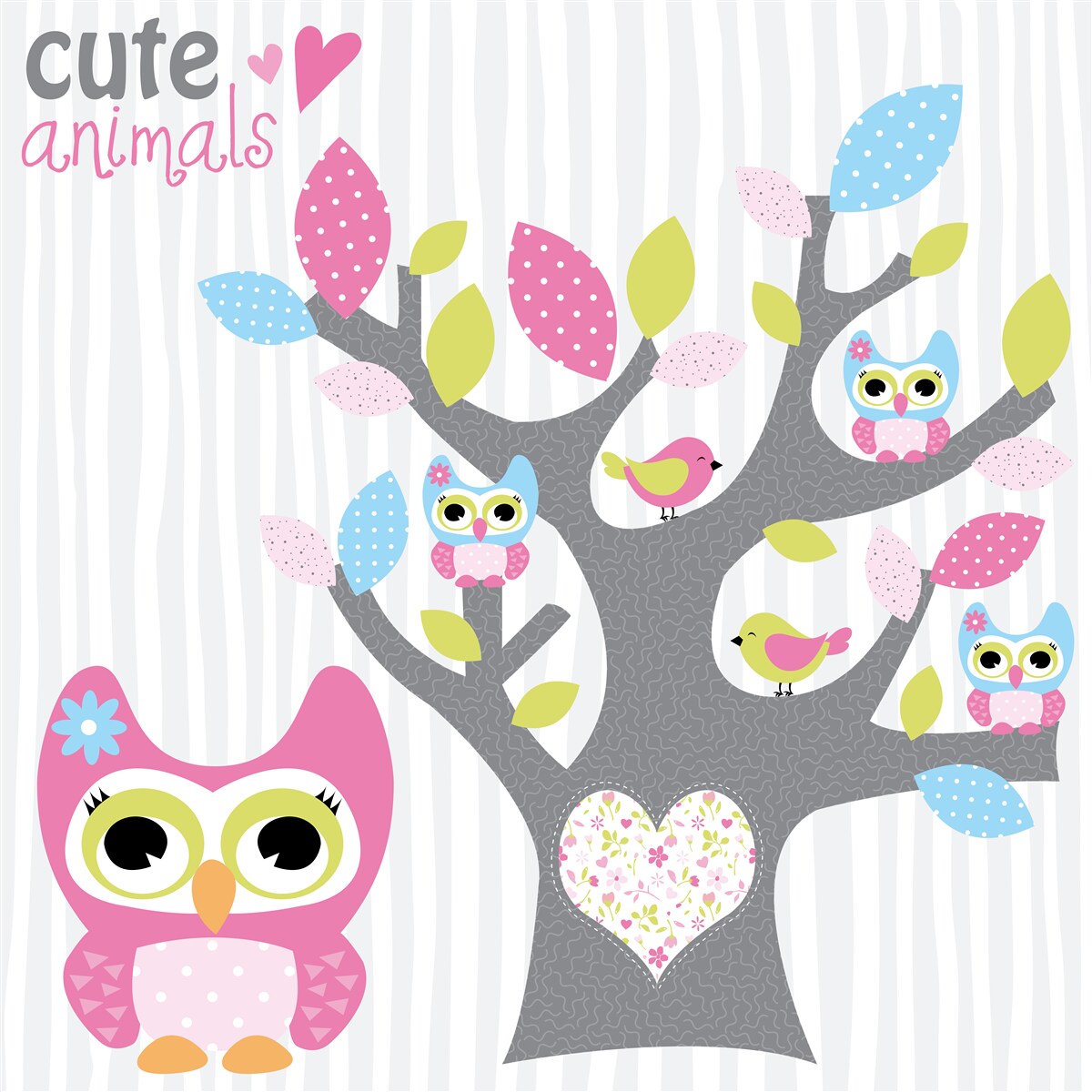 Fototapeta pisklęta sów na gałęziach