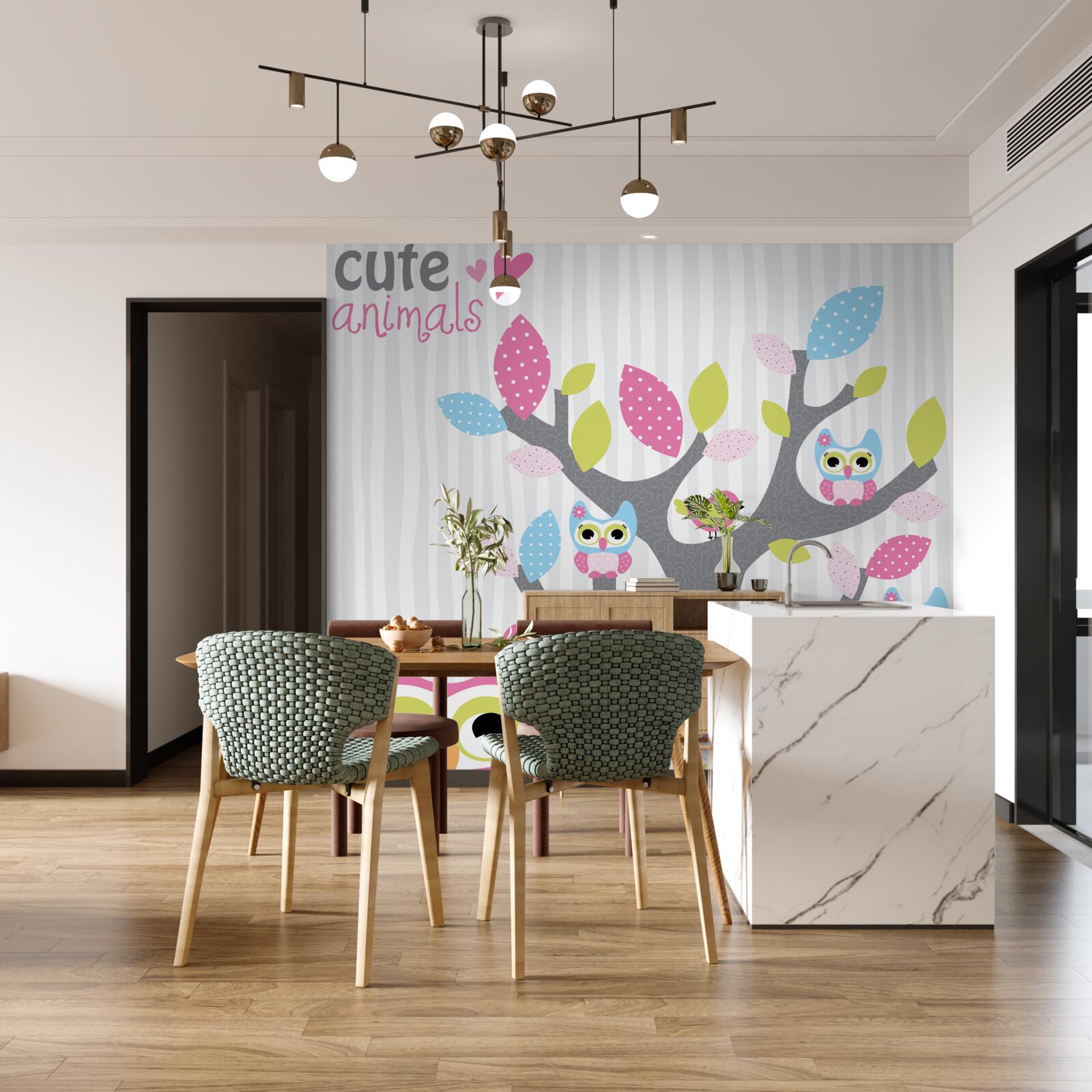 Fototapeta pisklęta sów na gałęziach