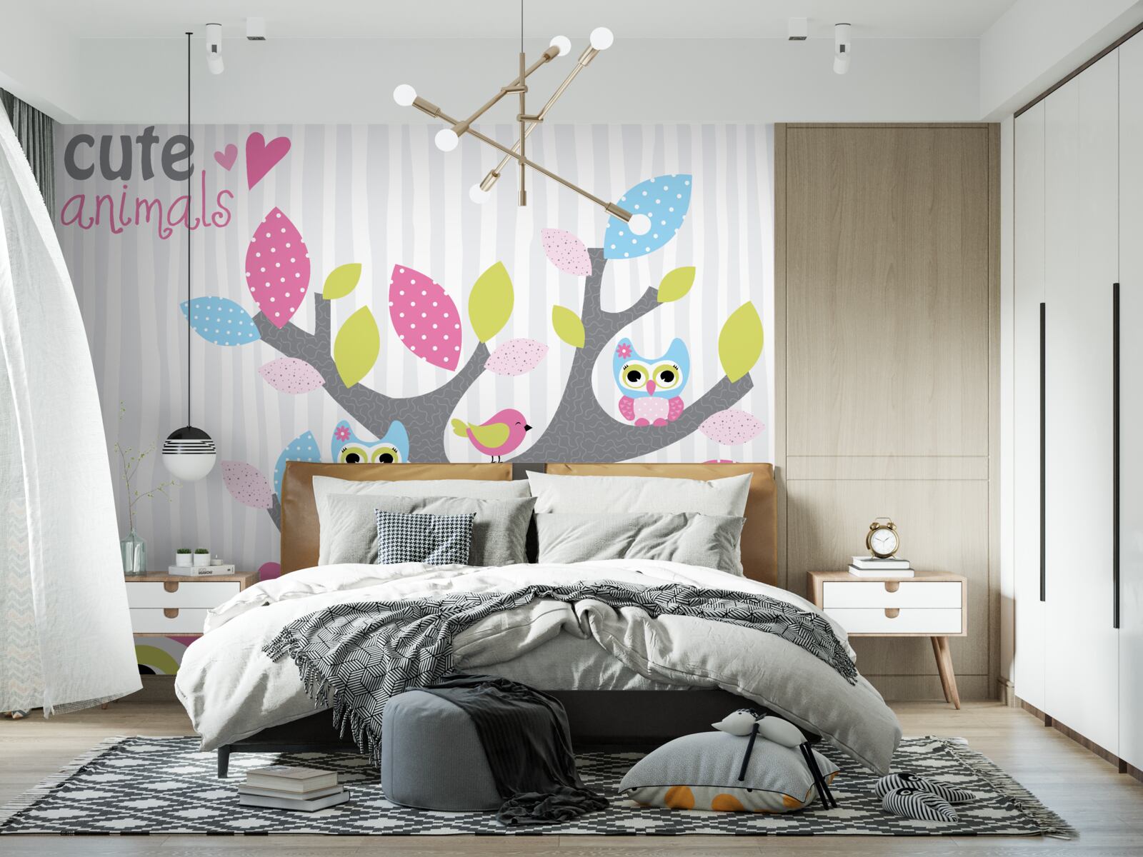 Fototapeta pisklęta sów na gałęziach