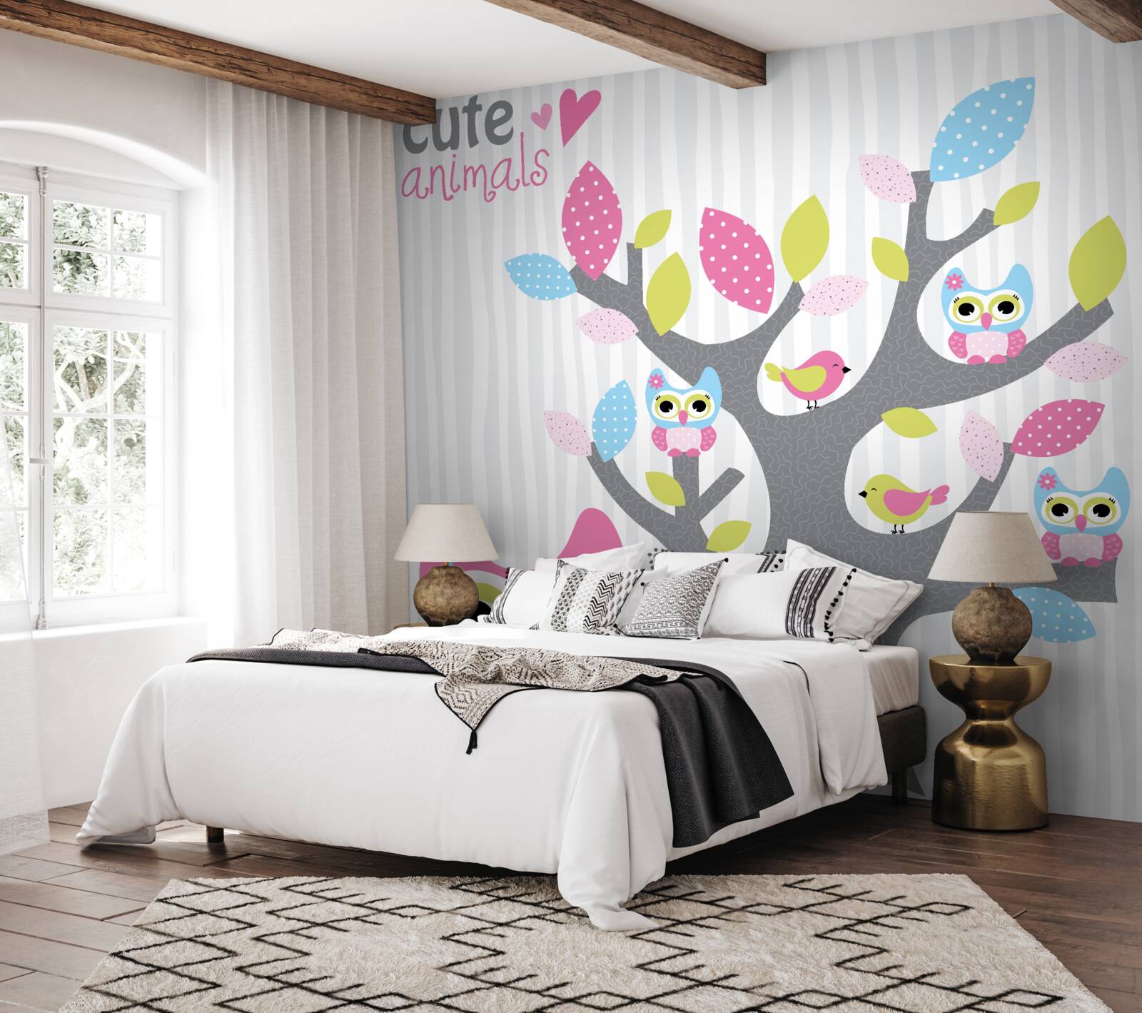 Fototapeta pisklęta sów na gałęziach