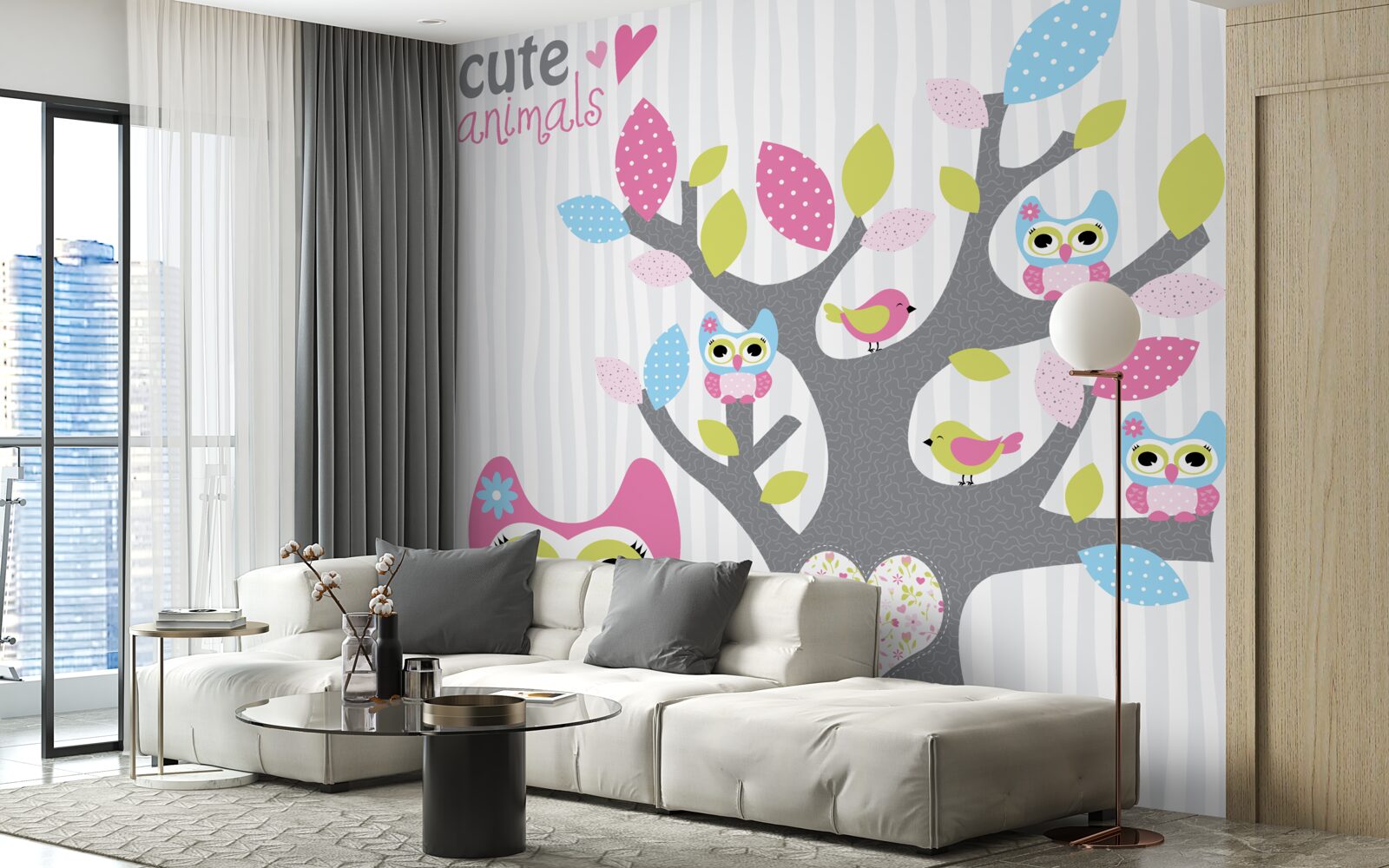 Fototapeta pisklęta sów na gałęziach