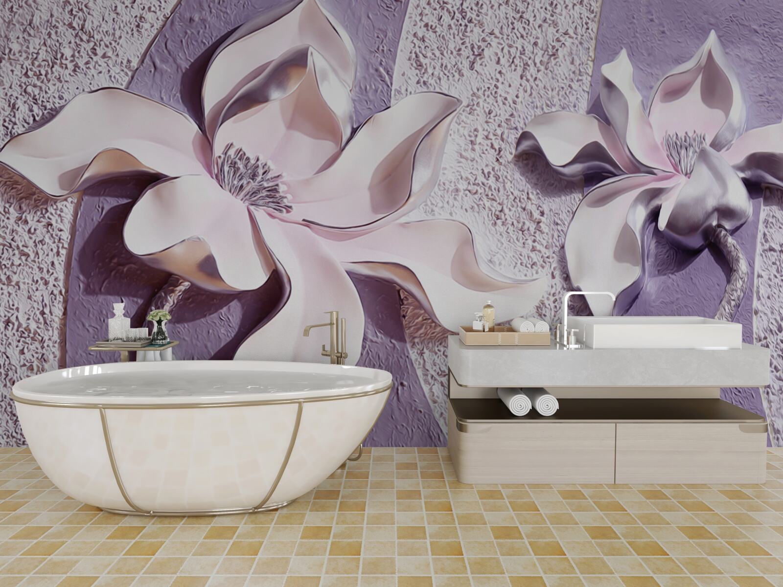 Fototapeta porcelanowa biała lilia ozdobiona kamieniami