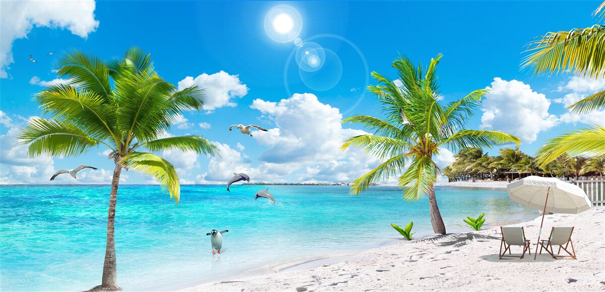 Fototapeta plaża z piaskiem i palmami