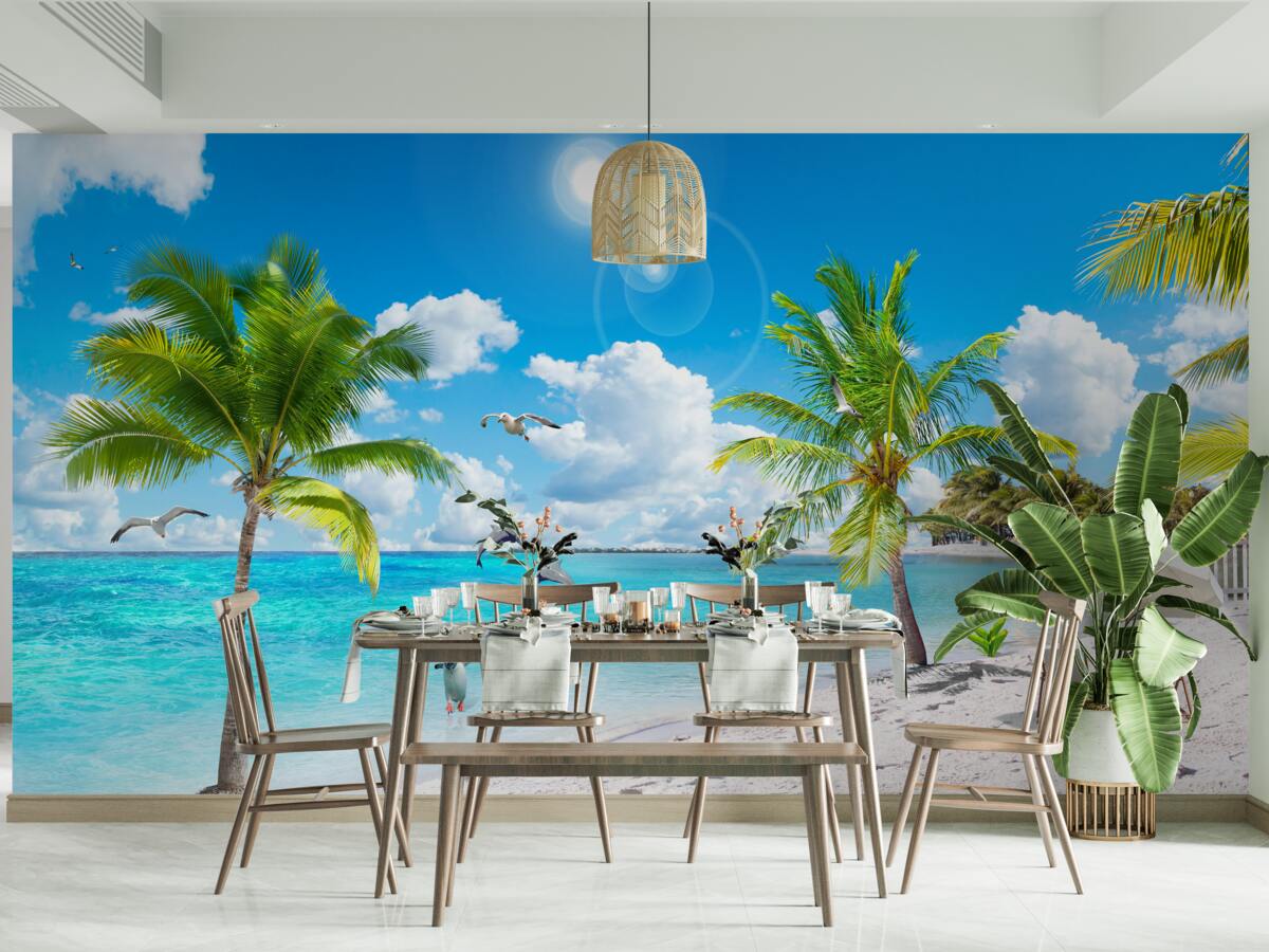 Fototapeta plaża z piaskiem i palmami