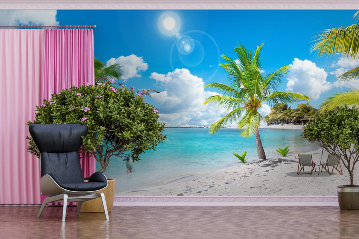 Fototapeta plaża z piaskiem i palmami
