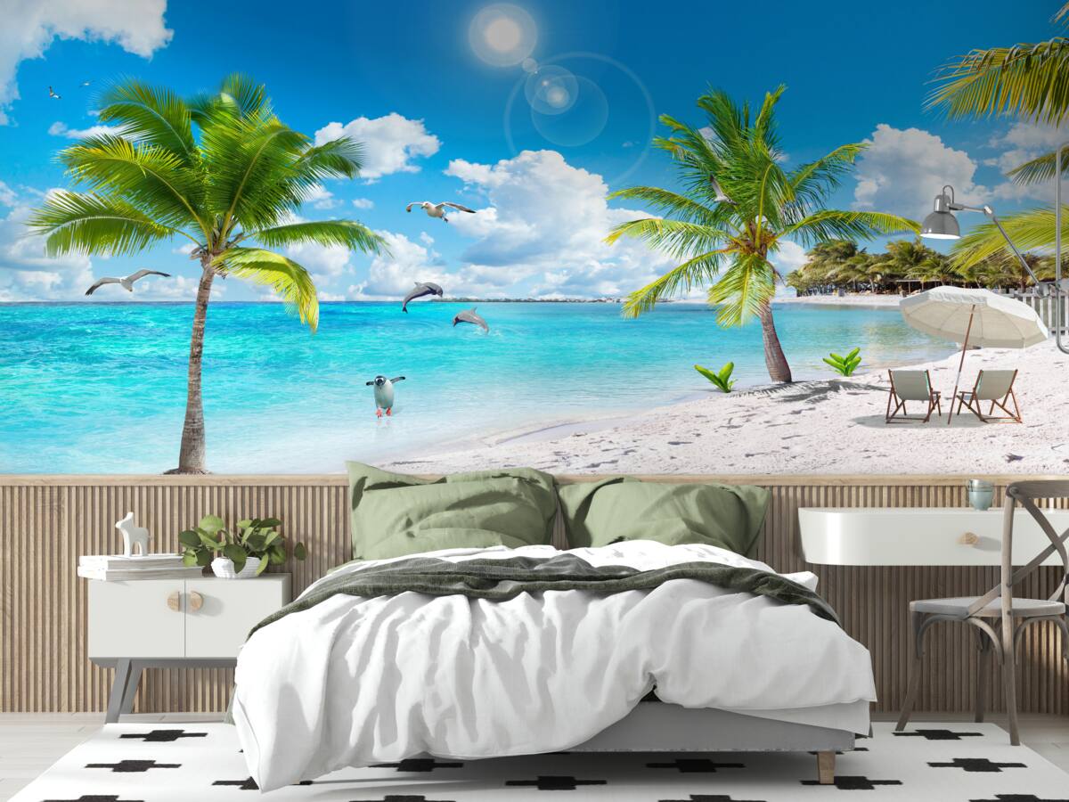 Fototapeta plaża z piaskiem i palmami