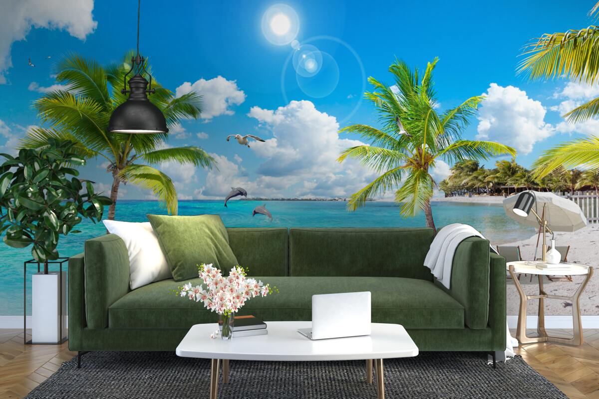 Fototapeta plaża z piaskiem i palmami