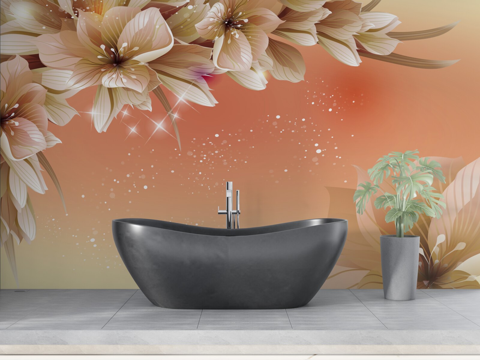 Fototapeta białe kwiaty kwitnące na gałęzi na tle zachodzącego słońca