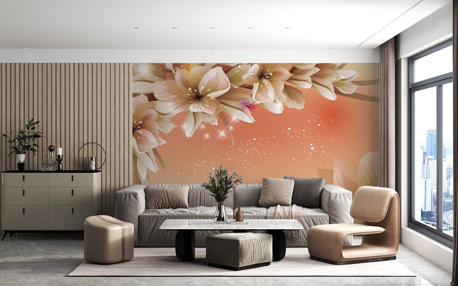 Fototapeta białe kwiaty kwitnące na gałęzi na tle zachodzącego słońca