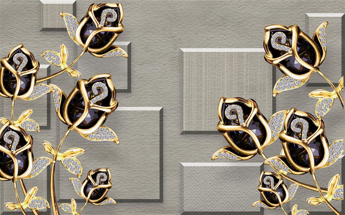 Fototapeta czarne róże ze złotą ramą