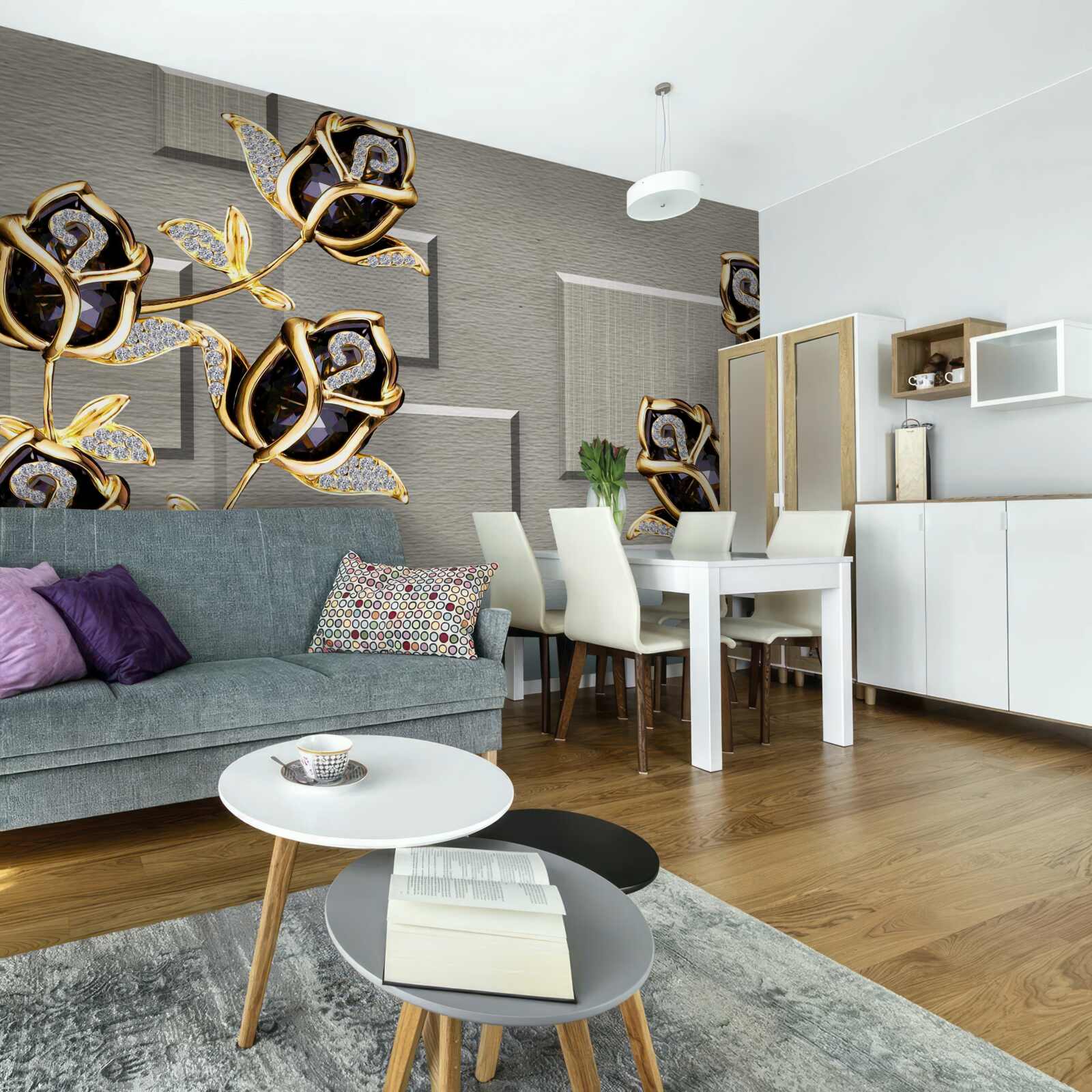 Fototapeta czarne róże ze złotą ramą