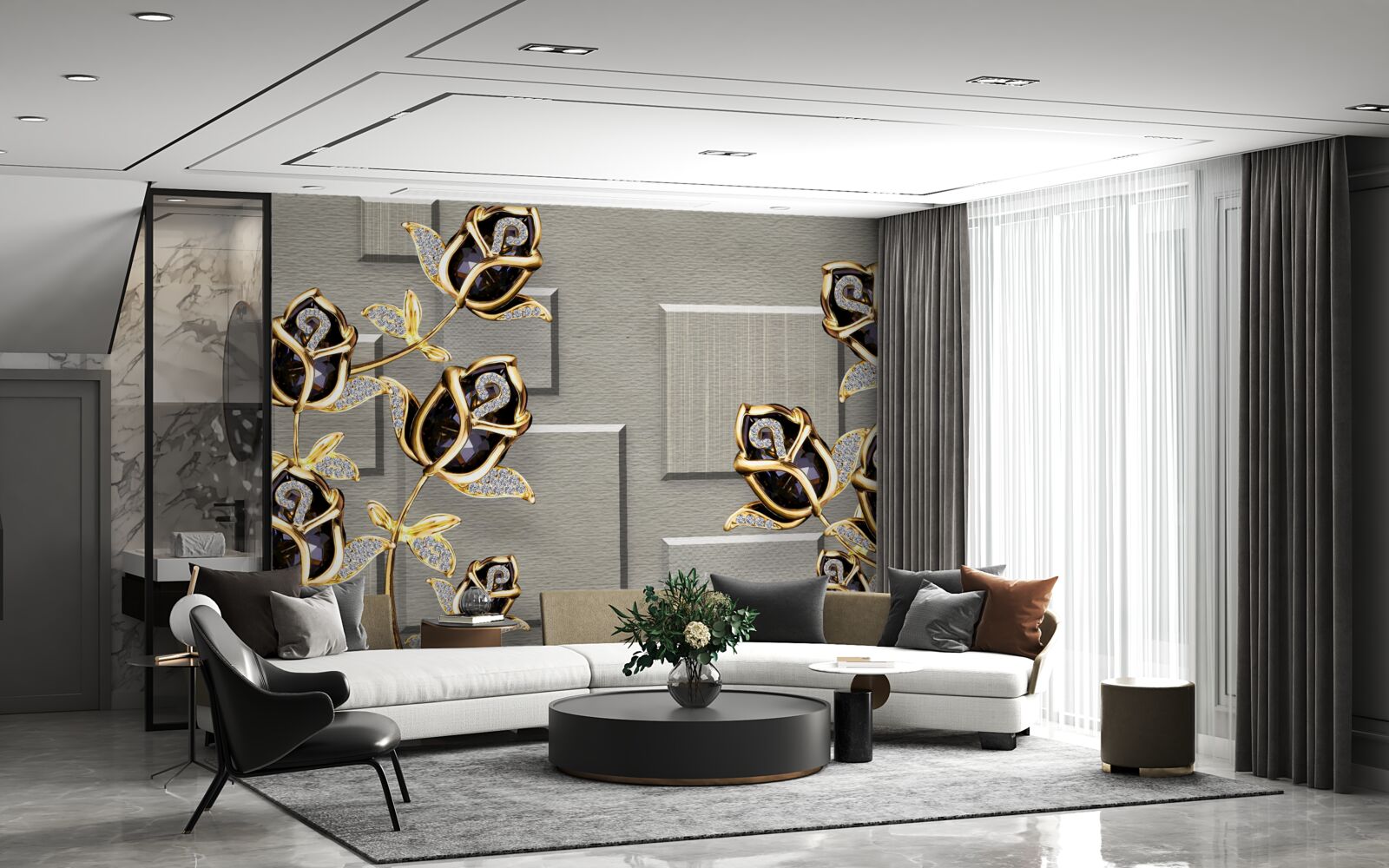 Fototapeta czarne róże ze złotą ramą