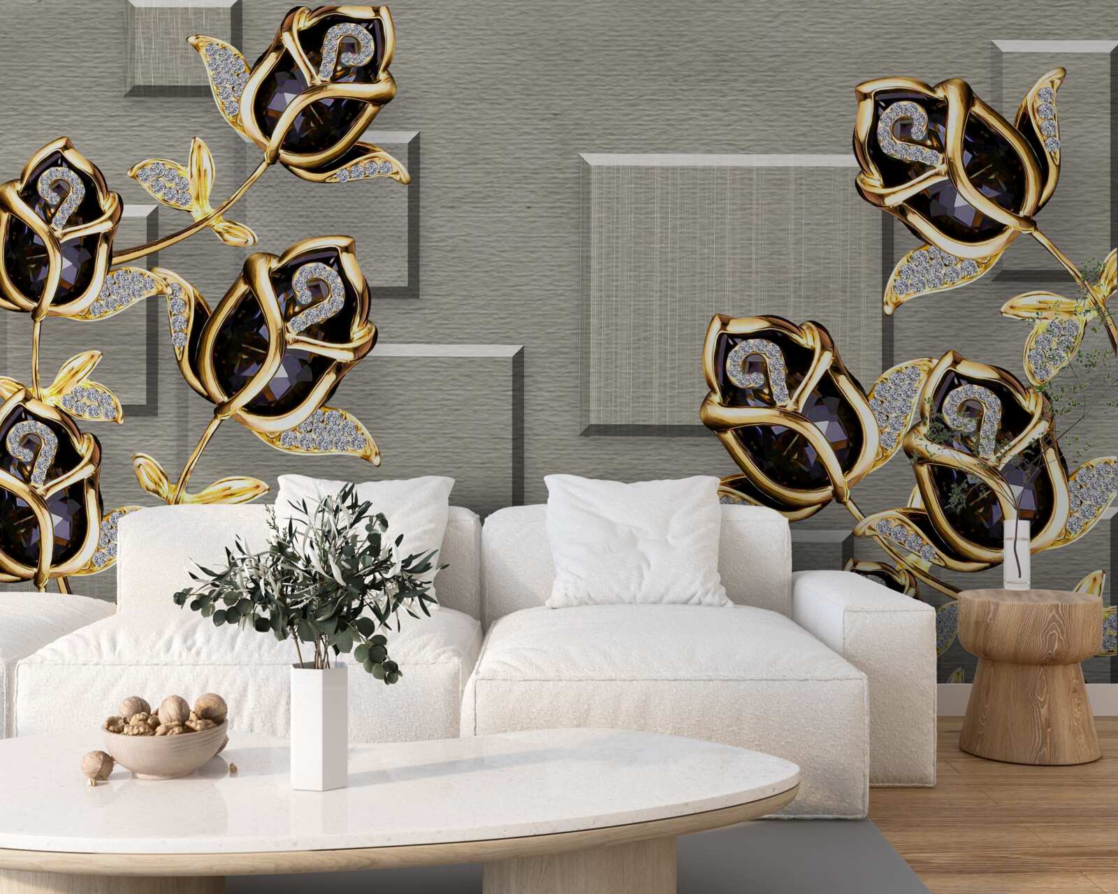 Fototapeta czarne róże ze złotą ramą