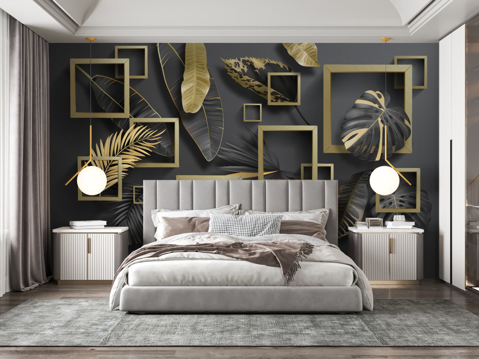 Fototapeta oprawione w czarno-złote pióra