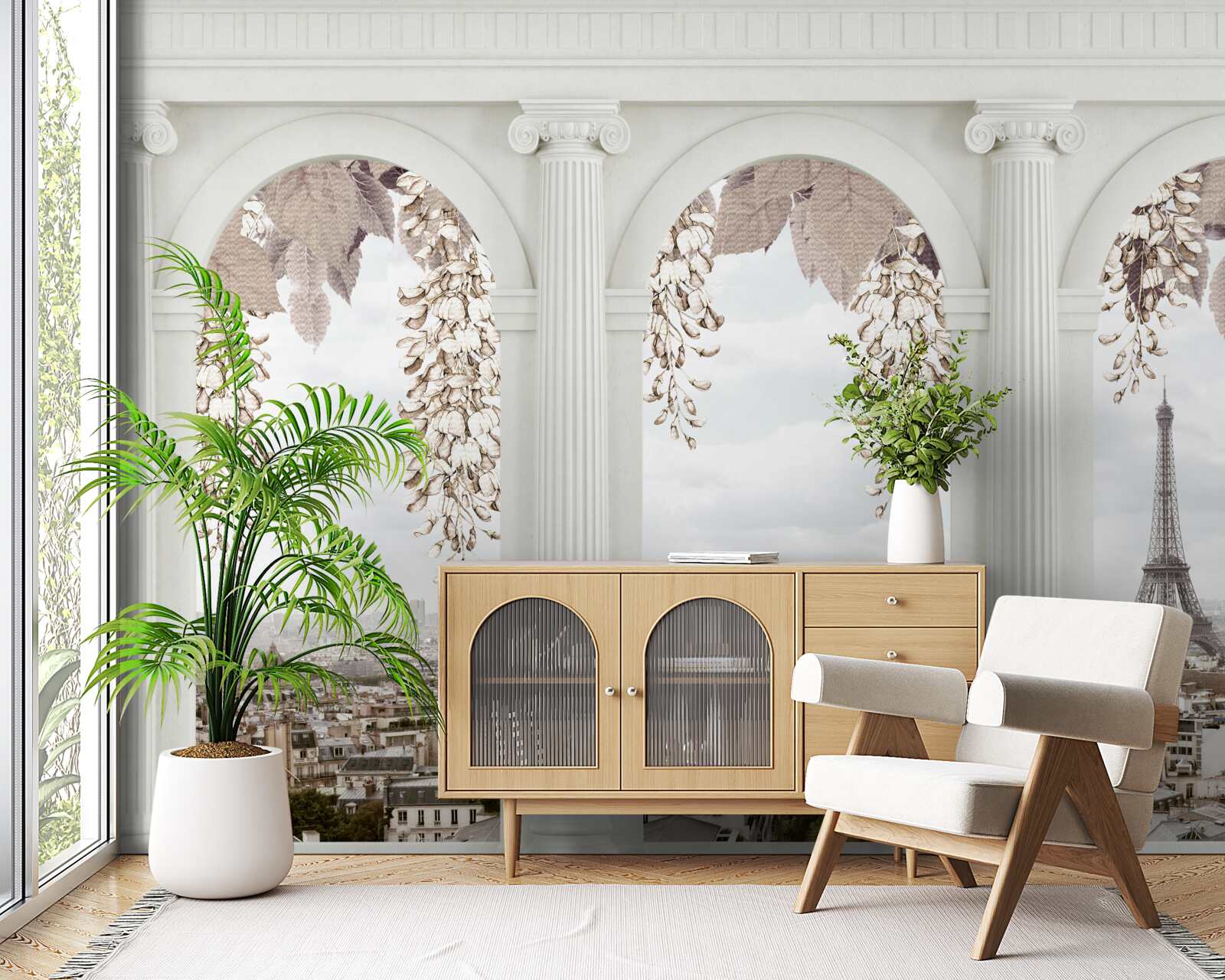 Fototapeta kwiatowe łuki z zapierającymi dech w piersiach widokami na paryż