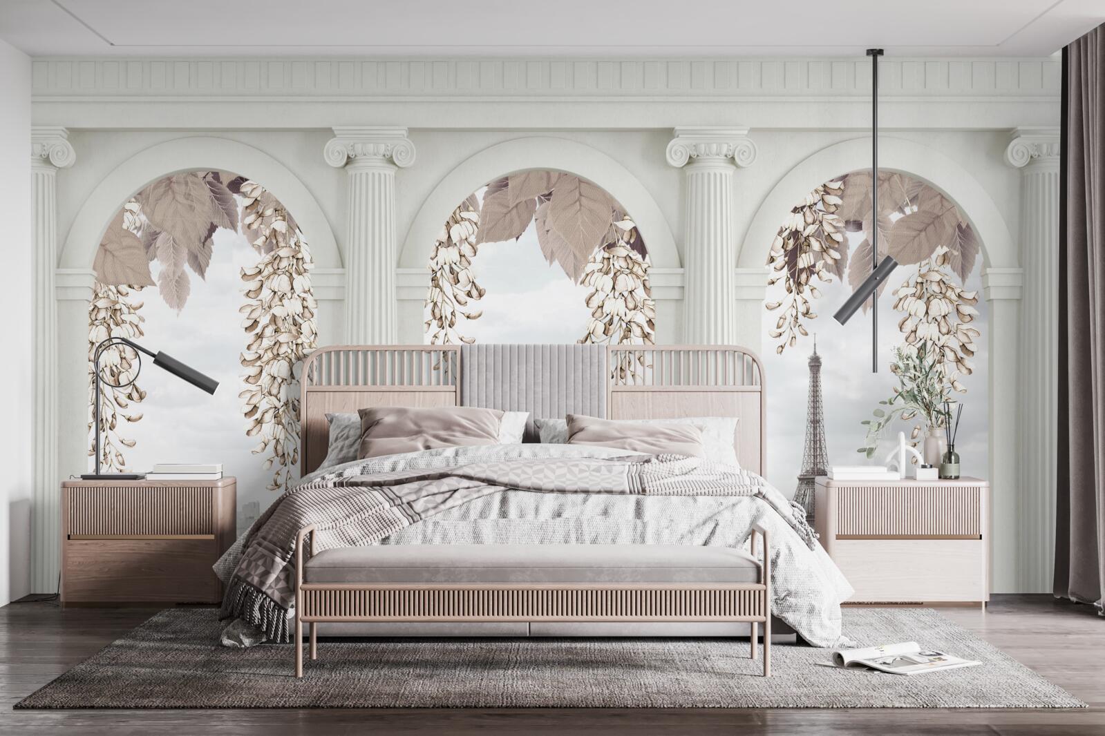 Fototapeta kwiatowe łuki z zapierającymi dech w piersiach widokami na paryż