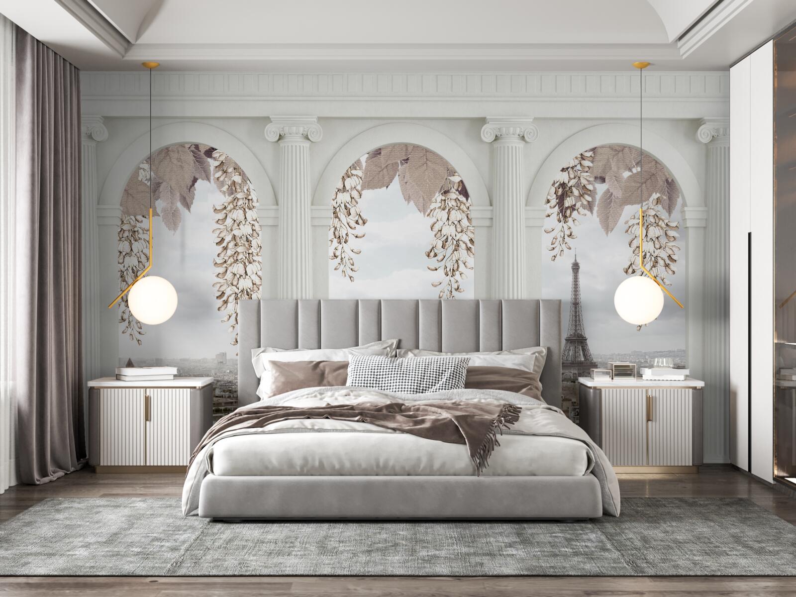 Fototapeta kwiatowe łuki z zapierającymi dech w piersiach widokami na paryż