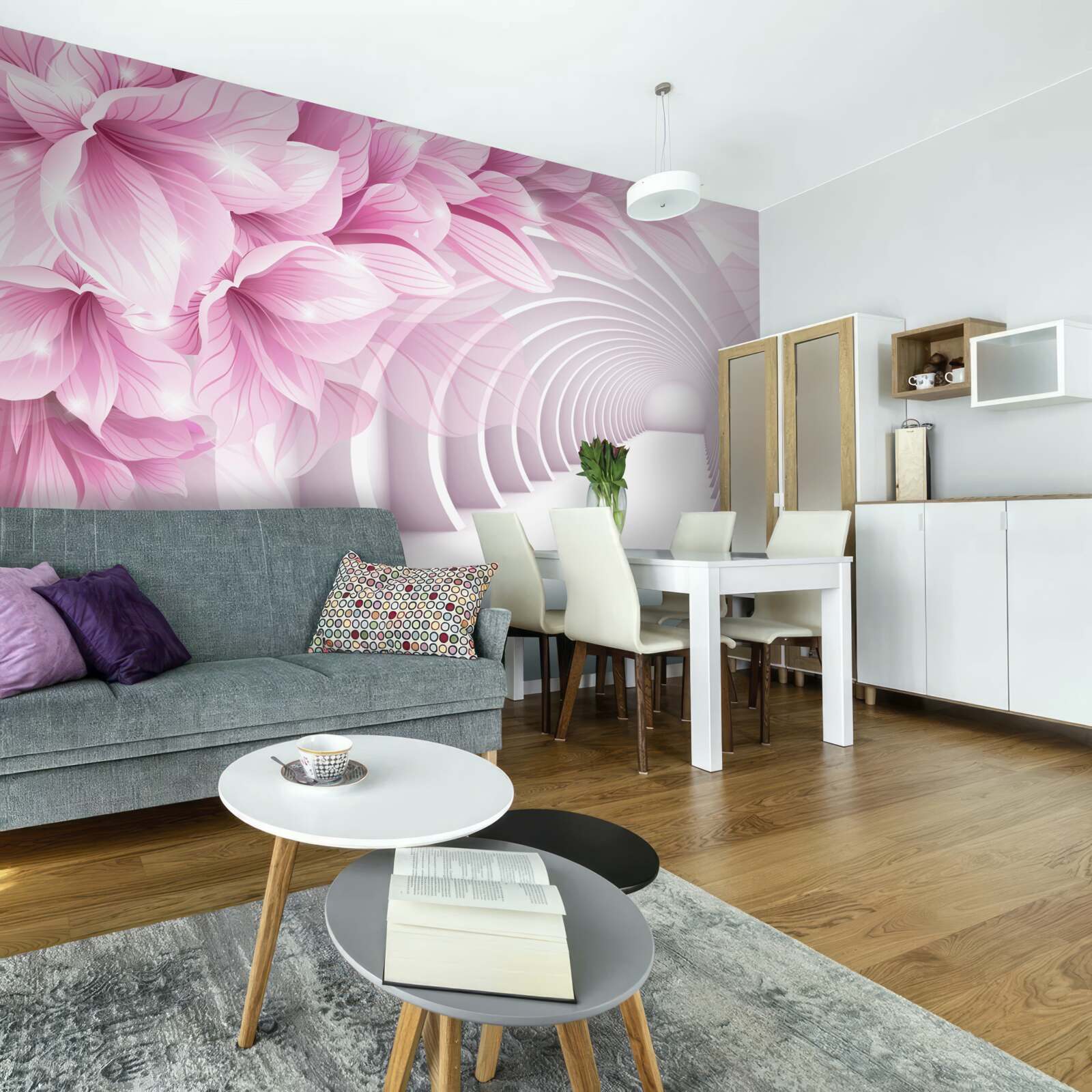 Fototapeta różowe kwiaty i abstrakcyjny tunel