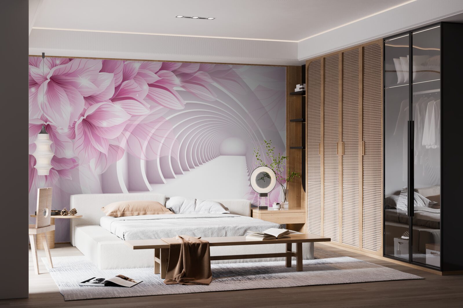 Fototapeta różowe kwiaty i abstrakcyjny tunel