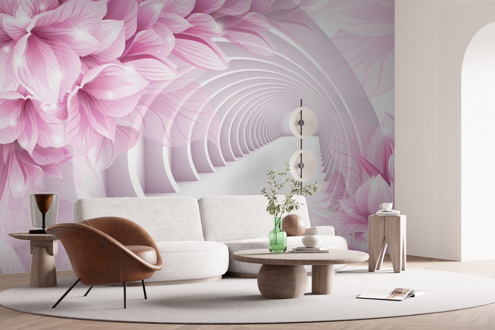 Fototapeta różowe kwiaty i abstrakcyjny tunel