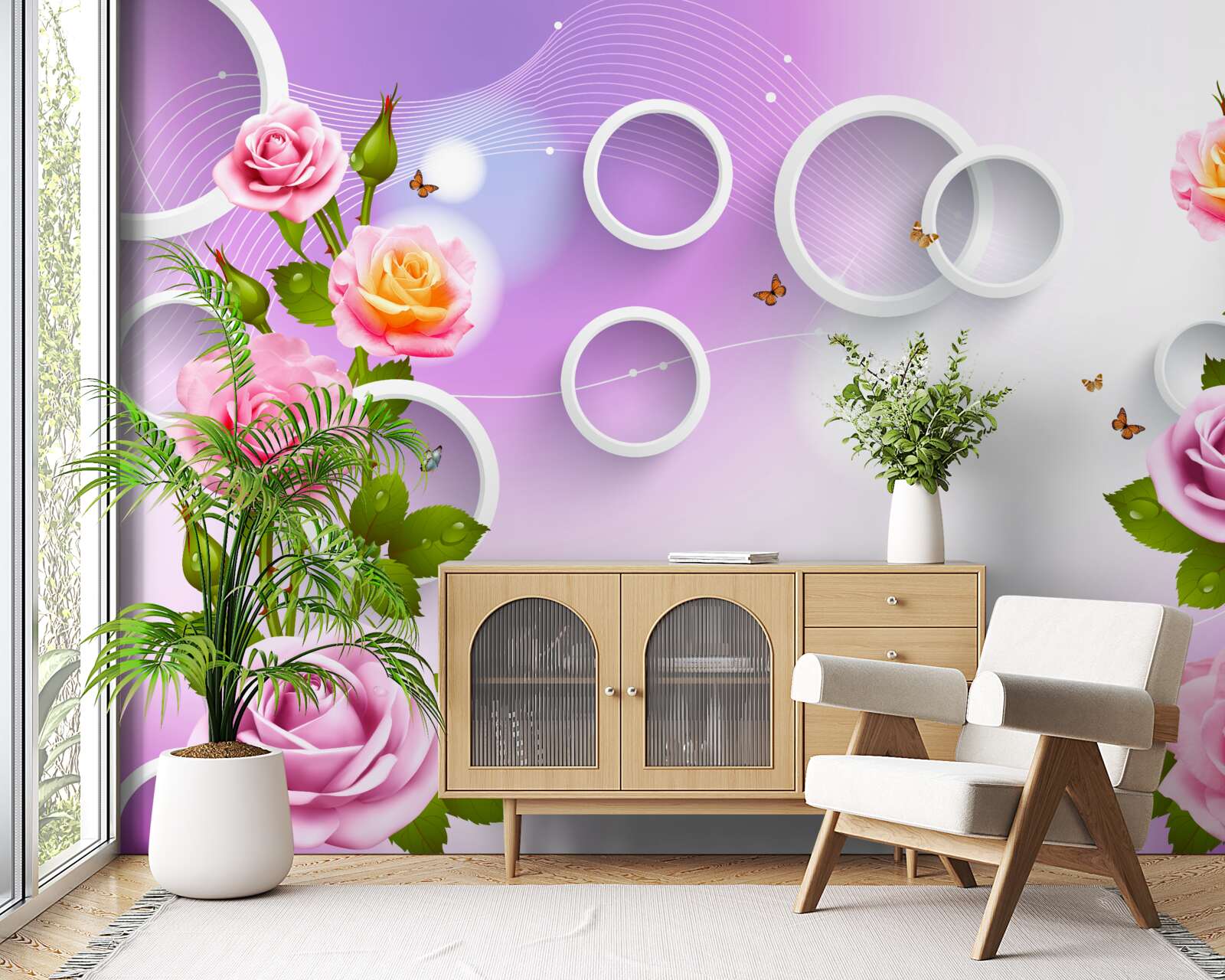 Fototapeta zestaw jasnych róż na jasnym tle