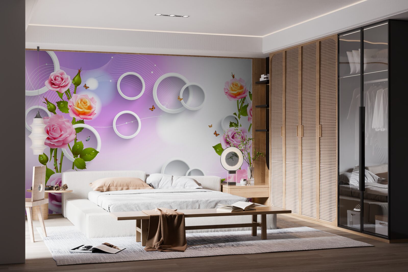 Fototapeta zestaw jasnych róż na jasnym tle