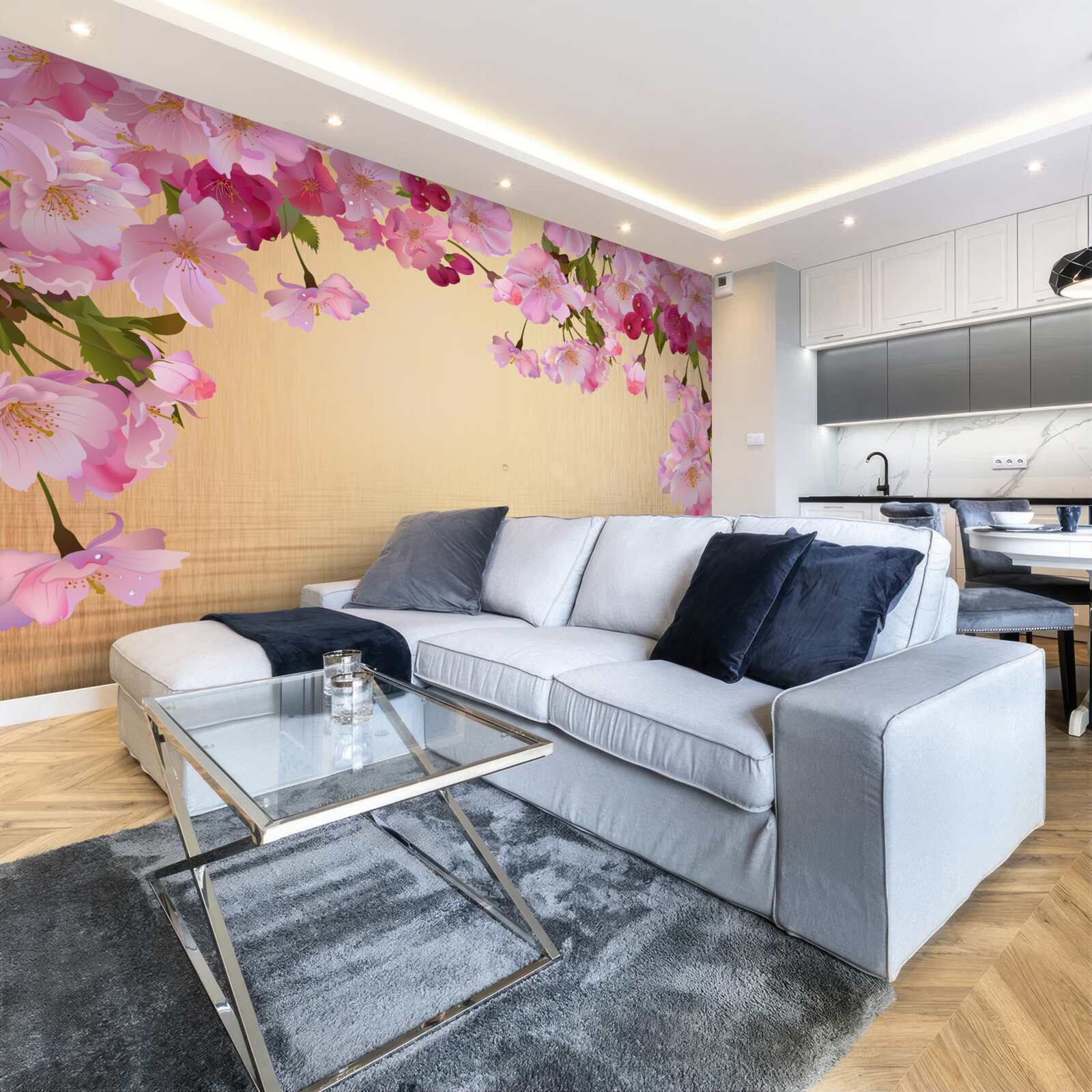 Fototapeta woda pod bujnymi różowymi kwiatami