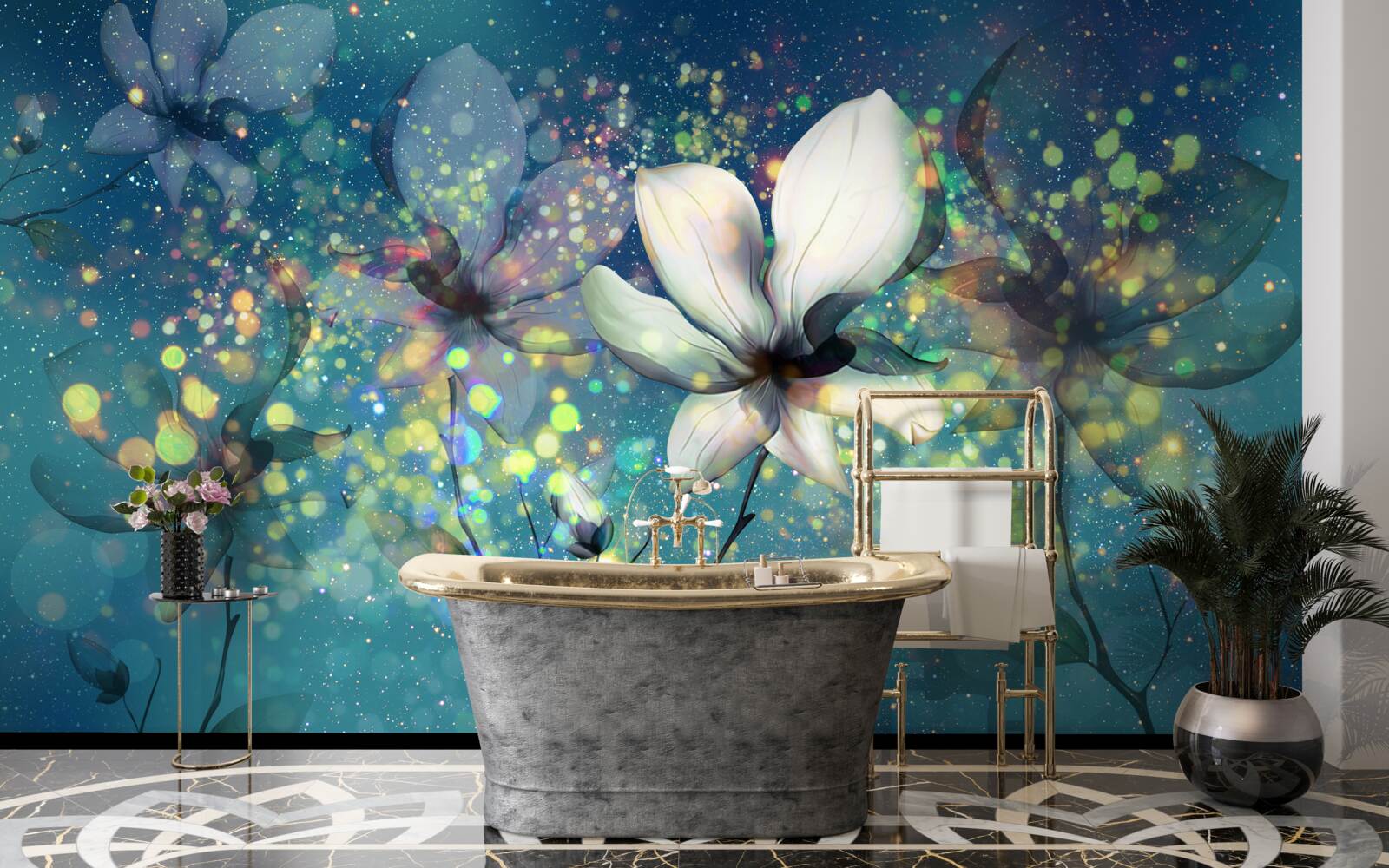 Fototapeta ekskluzywne kolory na ciemnym szafirowym tle