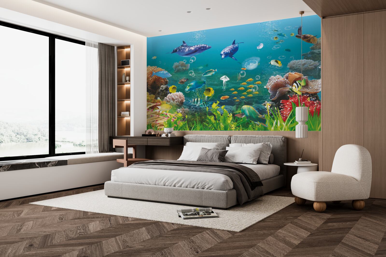 Fototapeta mieszkańcy morza na zielonkawym dnie