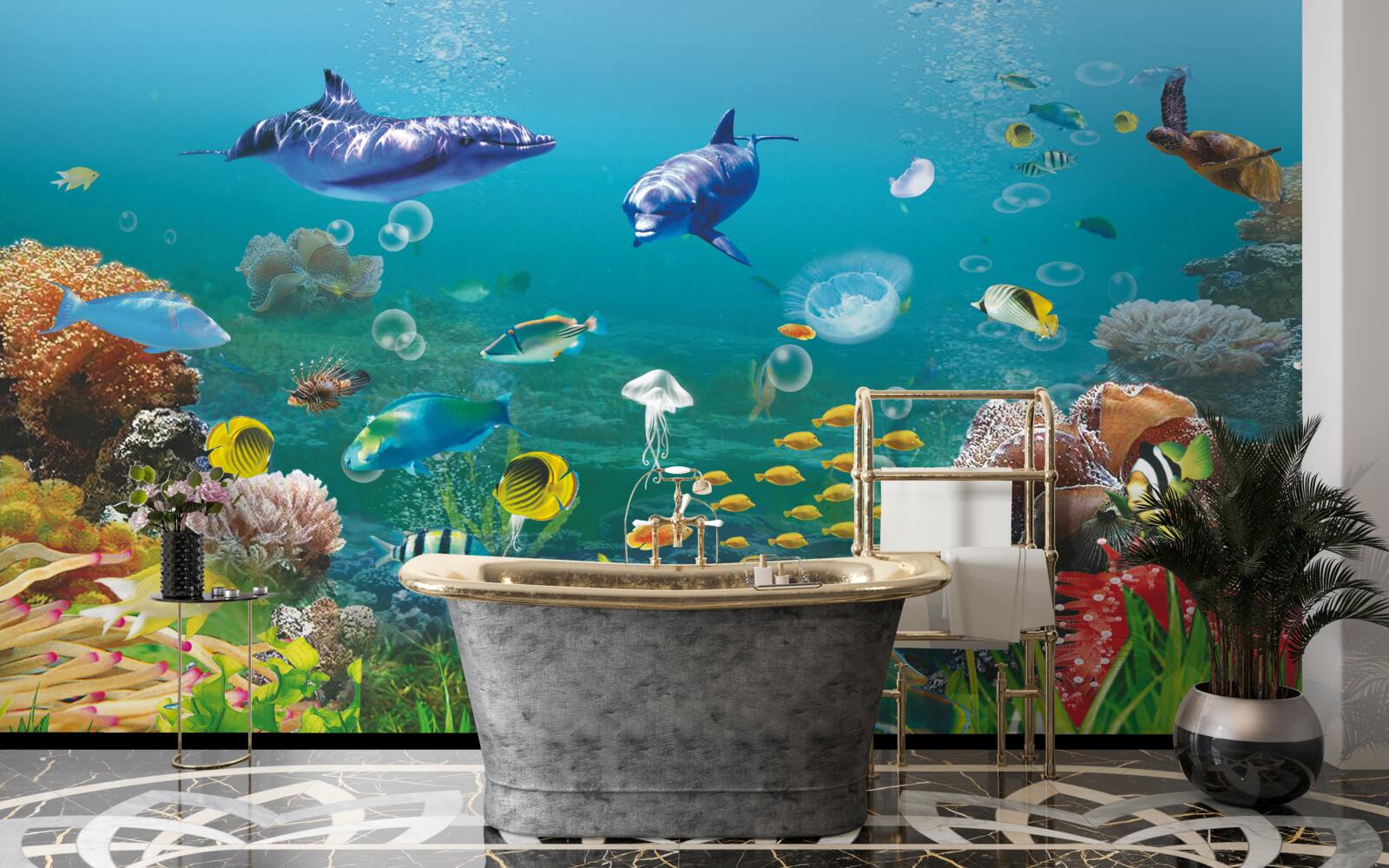 Fototapeta mieszkańcy morza na zielonkawym dnie