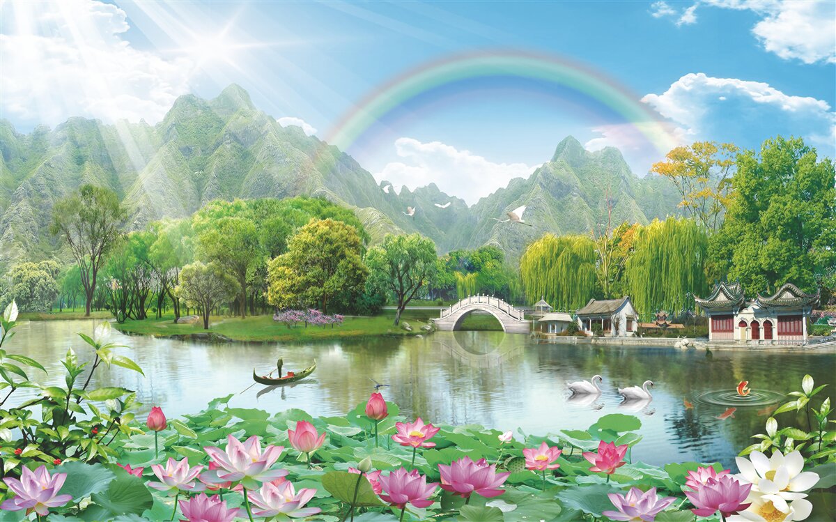 Fototapeta hipnotyzujący krajobraz natury i tęczy