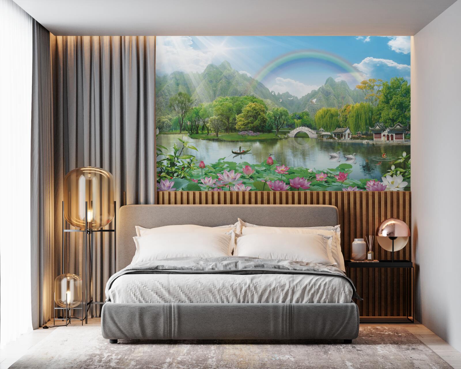 Fototapeta hipnotyzujący krajobraz natury i tęczy