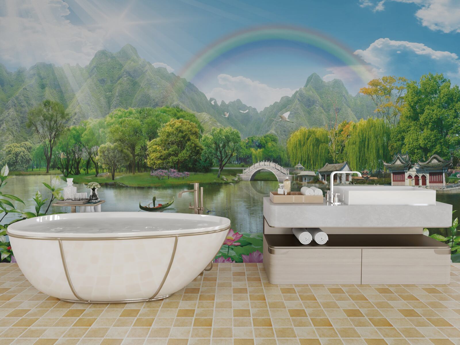 Fototapeta hipnotyzujący krajobraz natury i tęczy