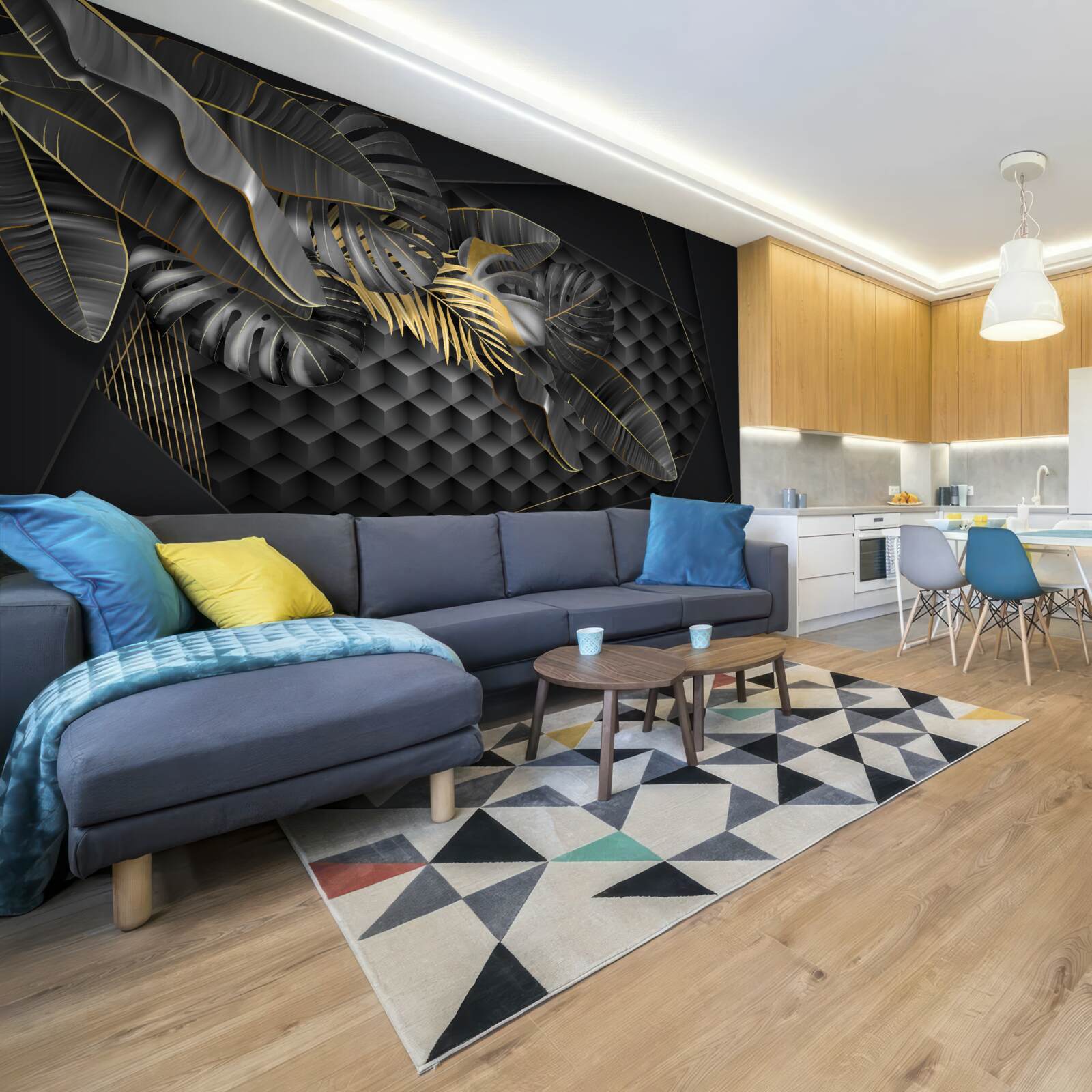 Fototapeta czarne pióra z fakturą i złotym podziałem