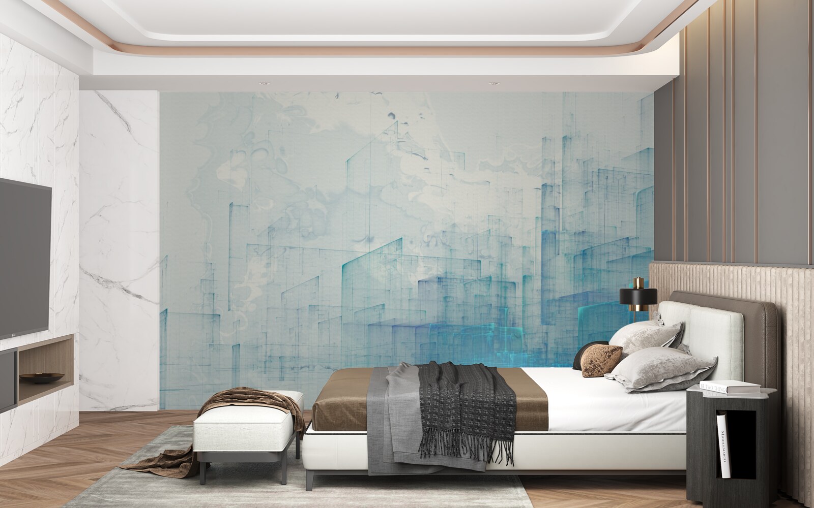 Fototapeta abstrakcyjne miasto spowite mgłą