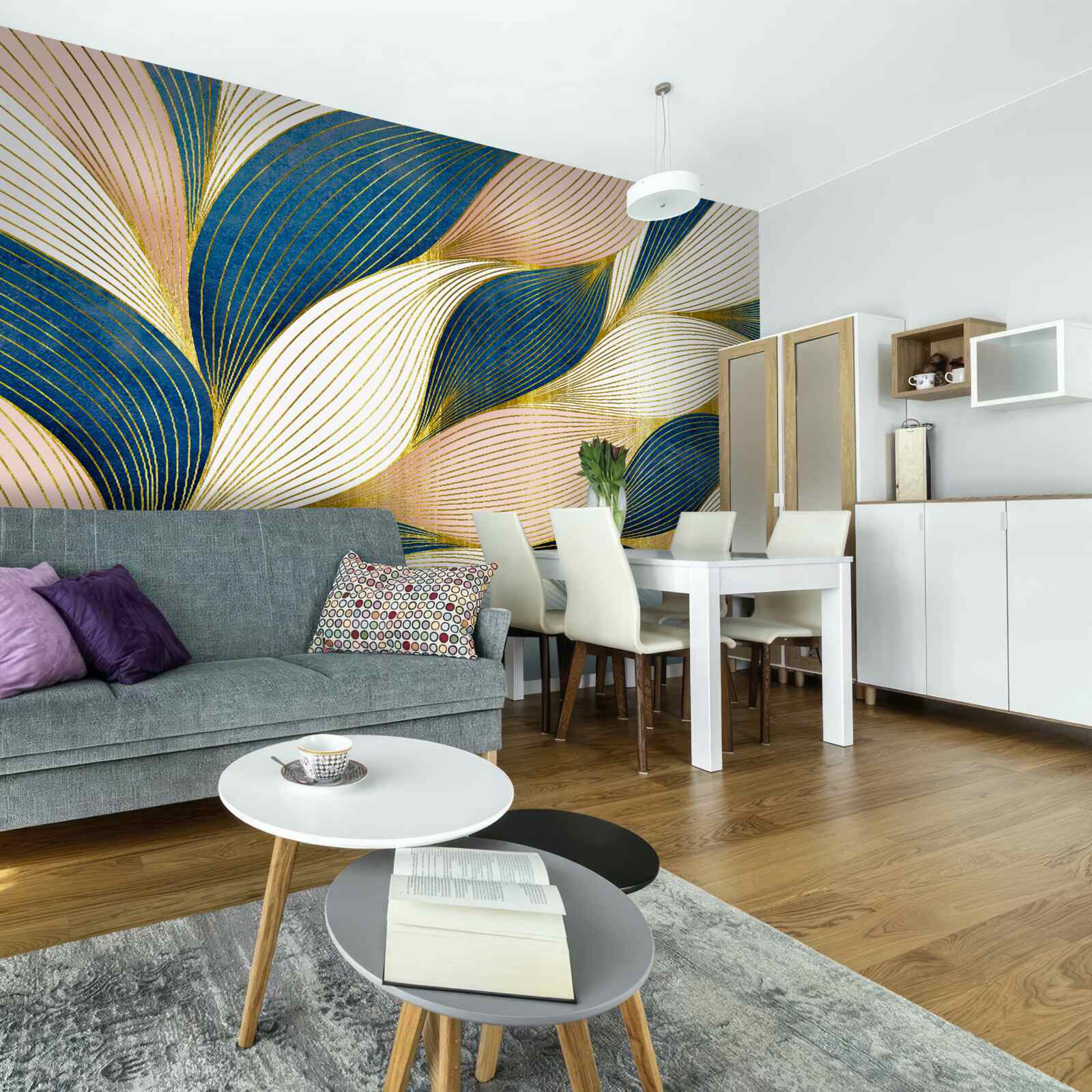 Fototapeta splecione niebieskie i złote liście