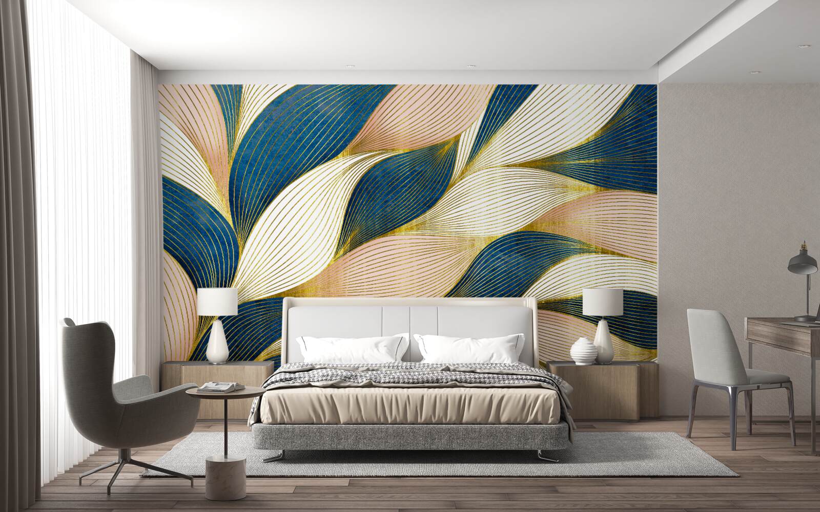 Fototapeta splecione niebieskie i złote liście