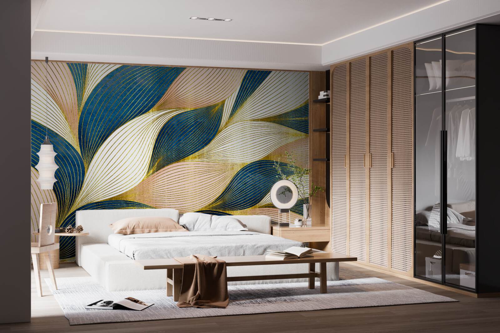 Fototapeta splecione niebieskie i złote liście