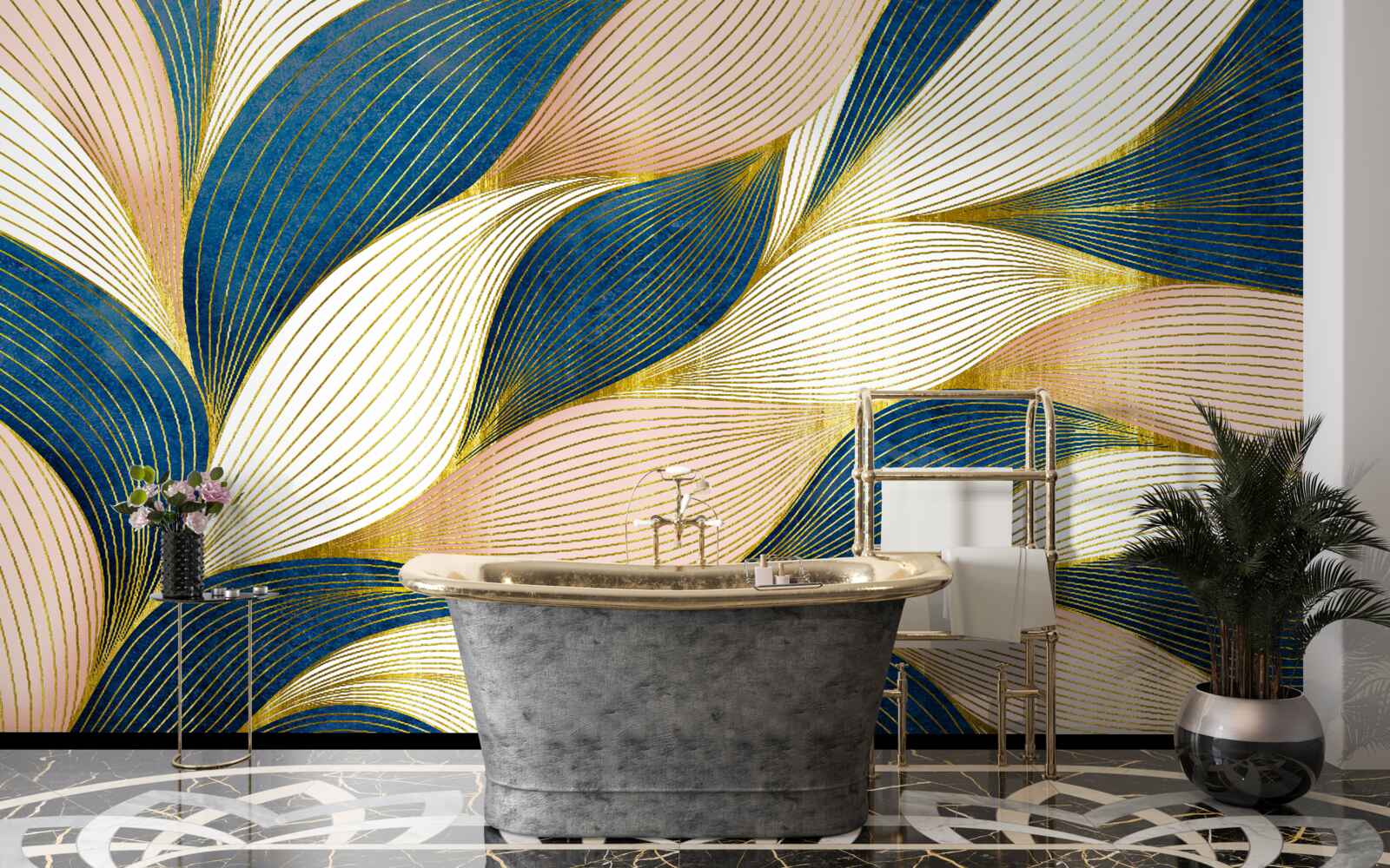 Fototapeta splecione niebieskie i złote liście