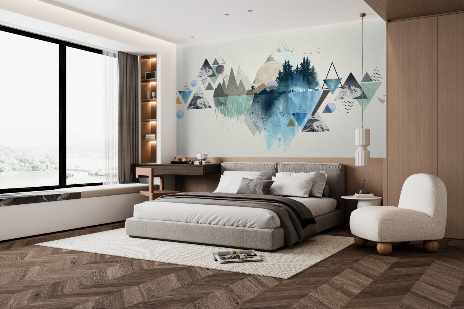 Fototapeta odbicie jeziora pokazuje mroźny zimowy las