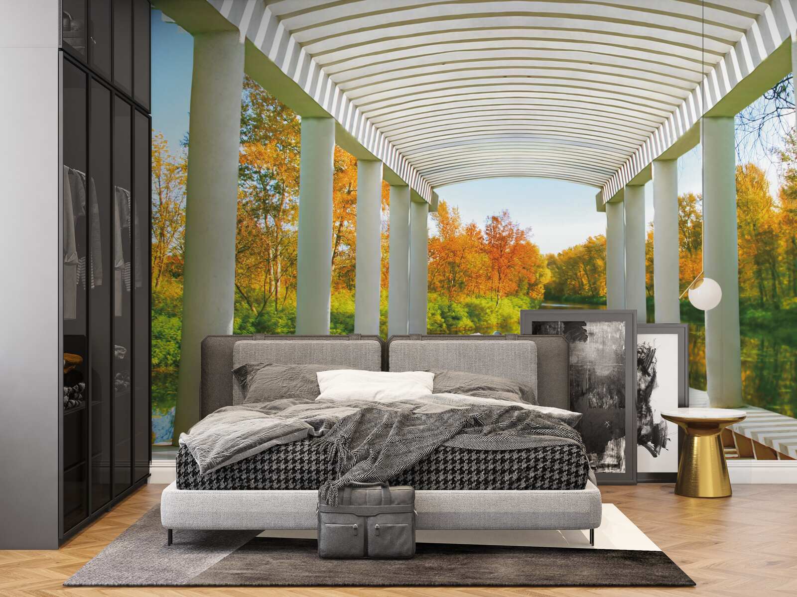 Fototapeta zbiornik wodny, po którym pływają śnieżnobiałe łabędzie