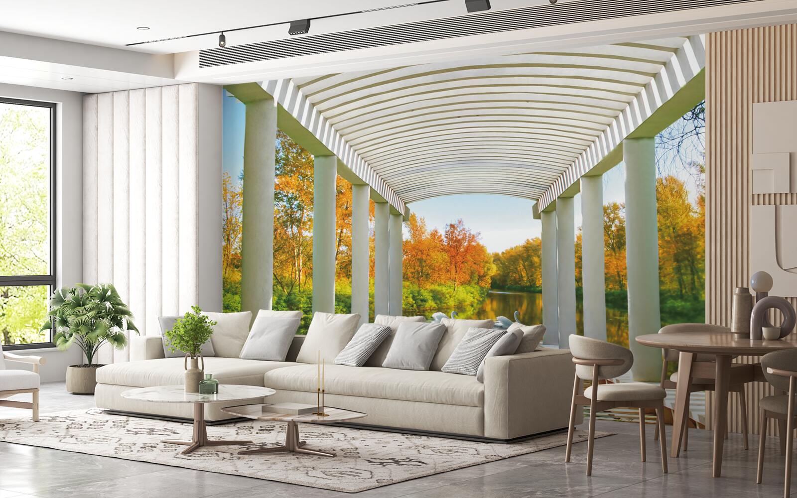 Fototapeta zbiornik wodny, po którym pływają śnieżnobiałe łabędzie