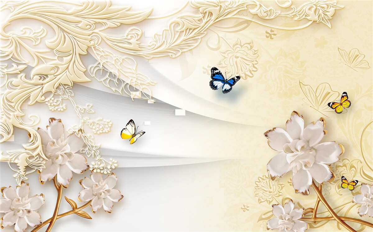 Fototapeta motyle latają nad gałęziami z rozwiniętymi kwiatami