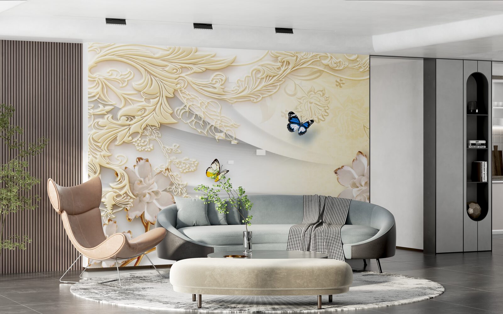 Fototapeta motyle latają nad gałęziami z rozwiniętymi kwiatami